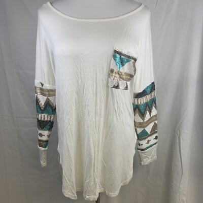 Womans Pink Owl Long Sleeve Shirt Top Size S Aztec Native Sequins #I25-2