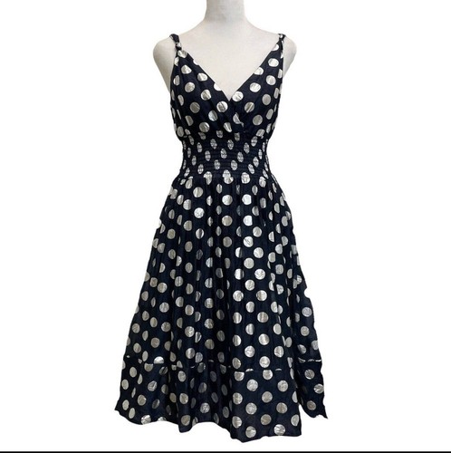 Rubber Ducky Productions Blue & Silver Polka Dot Flare Dress sz S? Rockabilly