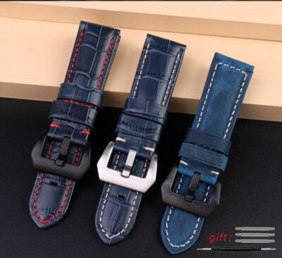 24 mm Blau Leder Uhrenarmband Armband Ersatz für Panerai Serie 1085 1313 111
