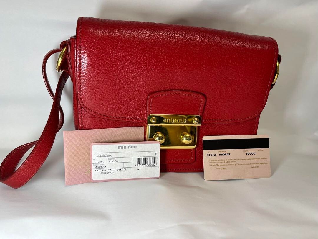 MIU MIU Red Madras Leather Bag Purse Crossbody Shoulder MIU MIU Red Madras Leather Bag Purse Crossbody Shoulder