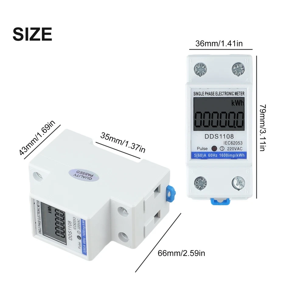 Single Phase LCD Electric Energy Meter KWH Watt Hour Meter 220V 5(60)A 50/60Hz - Image 2 of 4