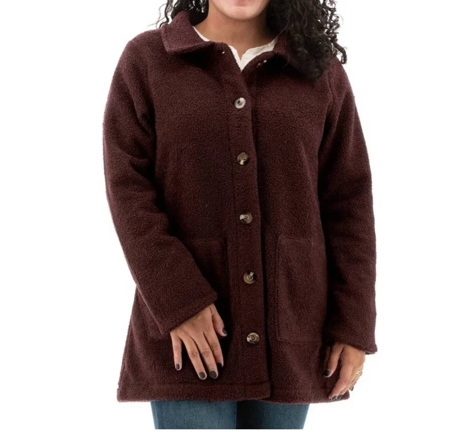 Casaco feminino AVENTURA Bethann L vermelho escuro Boucle Eco lã inverno cabine novo com etiquetas - Imagem 4 de 4
