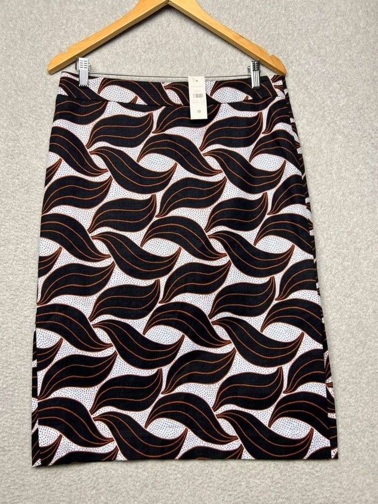 70s Ann Taylor Leaf Swirl Modern Retro Career Workwear Pencil Skirt 10 Cotton