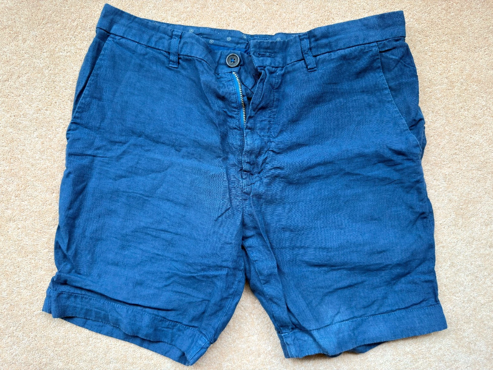 120% Lino Blue Navy Linen Shorts Size 44