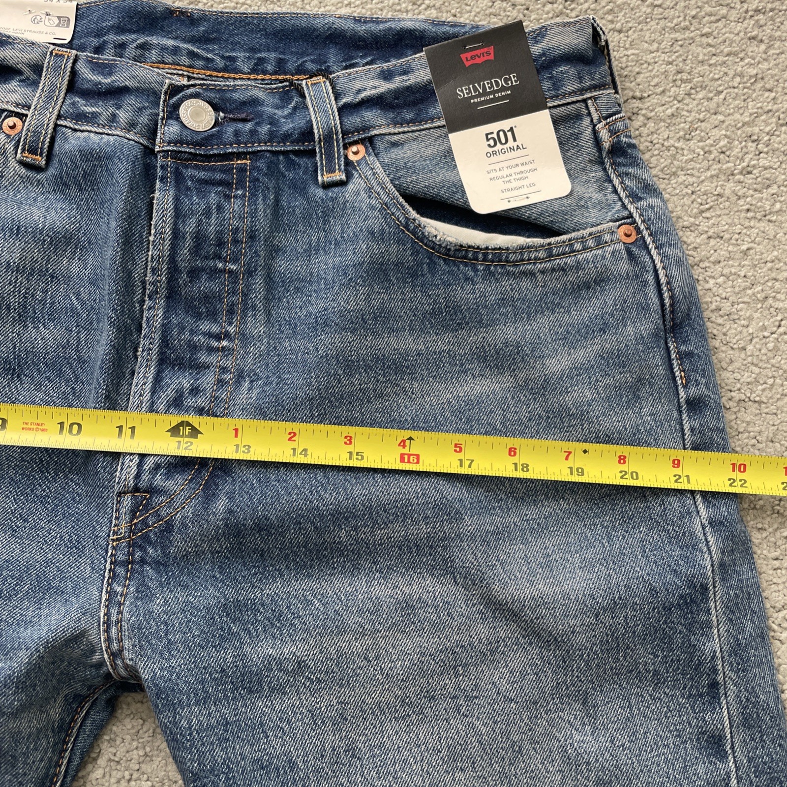 Levi's Premium 501 Original Selvedge Blue Distress Jeans Men's Size 34 X 34 Fly thumbnail 18