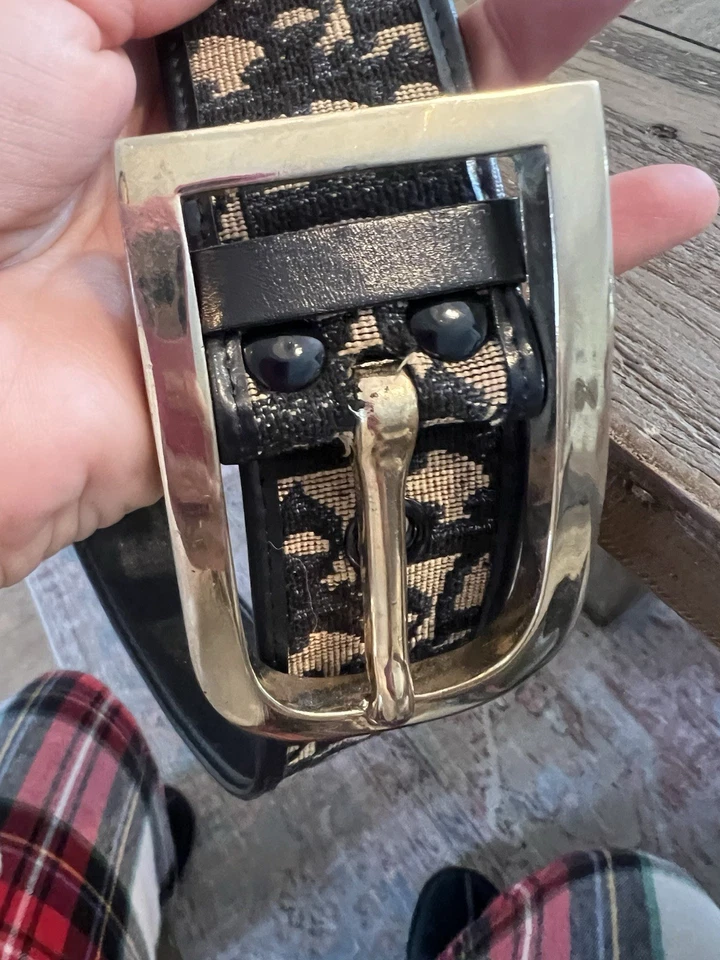 Christian Dior Trotter Pattern Belt Navy Vintage Total Length 76cm Authentic - Image 2 of 4