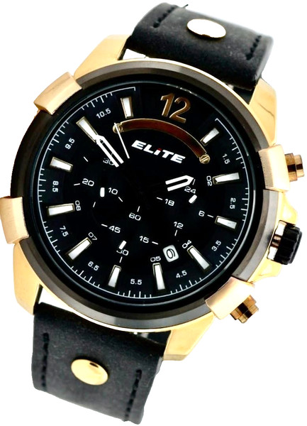Elite Herren Armband Uhr Chronograph Datum Schwarz Gold Farben Flieger-Design-image
