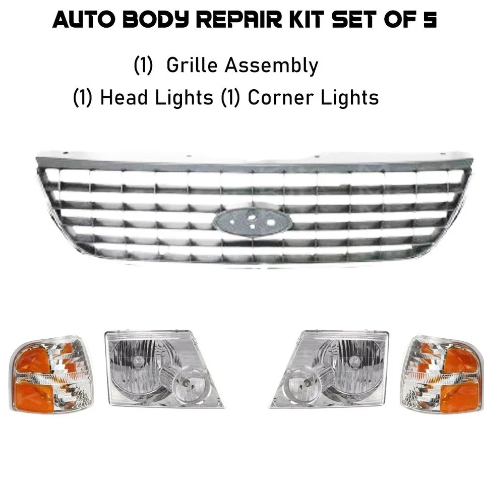 Front Grille Assembly & Head light Kit Left & Right For 2002-2004 Ford Explorer Foto 2 de 4