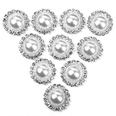 10pcs runder Strass -Perlenkleber auf flacher Rückenverzierung (weiß)