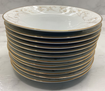 Noritake Duetto 6610 Bread plates 6 3/8  Set of 12 White & Gold Filagree
