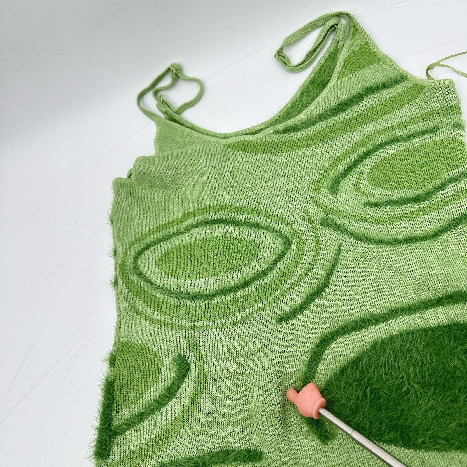 House of Sunny Hockney Dress Sz 4 Blogger Fav Green Abstract Fuzzy Knit Resort