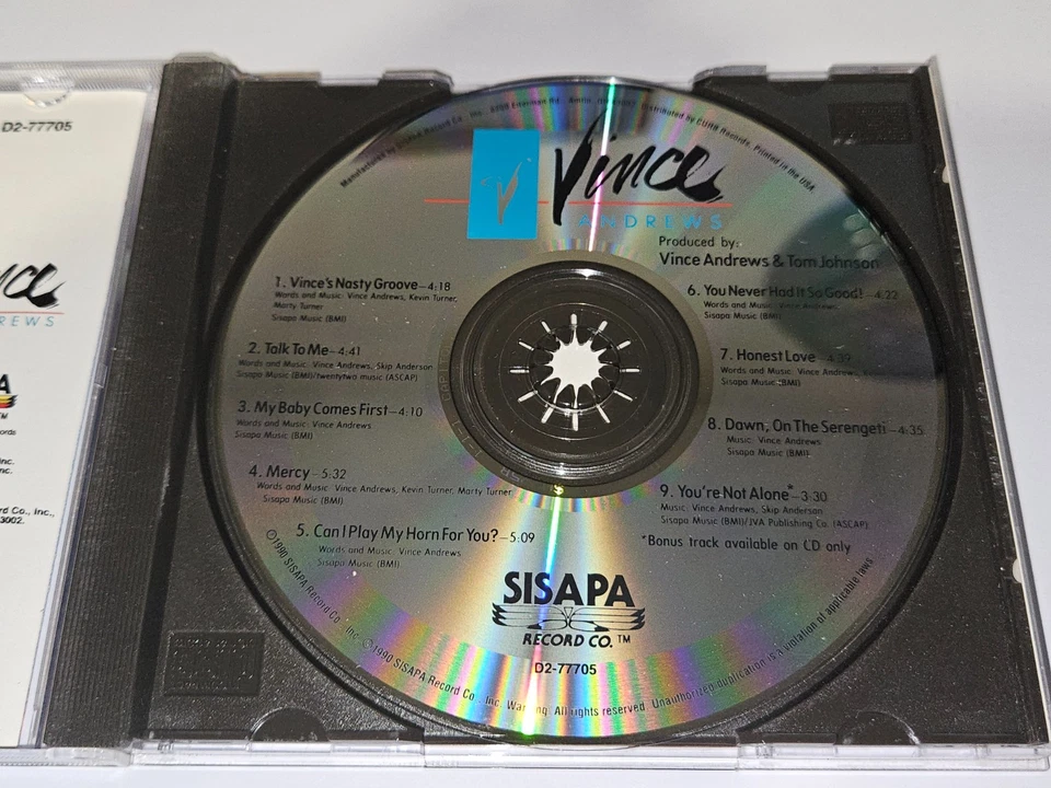 Vince Andrews Self-Titled Album CD 9 Songs 1990 SISAPA Record Co./Curb Jazz Foto 2 de 4