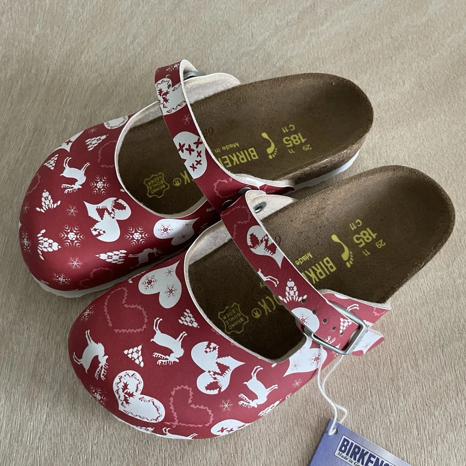 NUEVO Birkenstock Maria Kinder Zapatos Talla 29 / C11 Reno Corazón Navidad Zuecos Foto 2 de 4