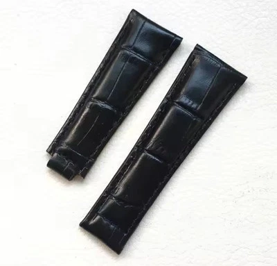 ALLIGATOR Cinturino Vera Pelle Coccodrillo Nero Per Rolex Chiusura Acciaio Alta Qualità 20mm