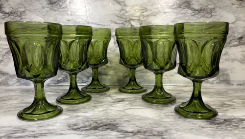 Vintage Anchor Hocking Fairfield Avocado Green 6" Goblets Set of 6