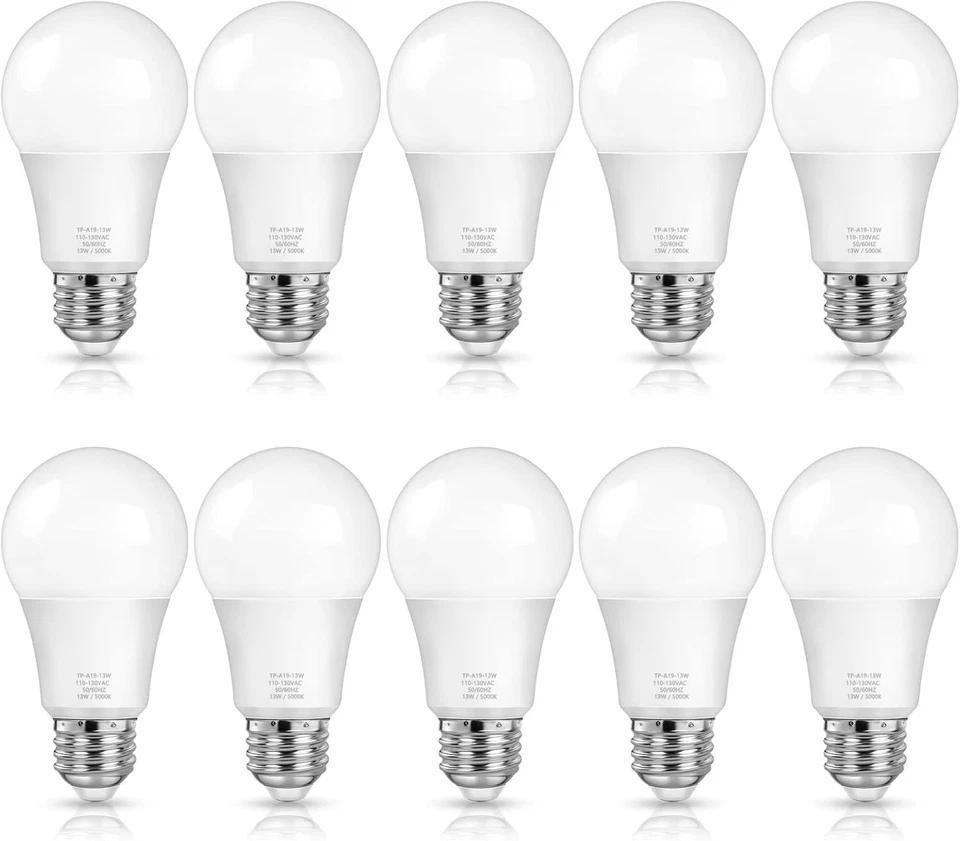 10-Pack A19 LED Light Bulbs, 100W Equivalent, Daylight White - Image 3 of 4