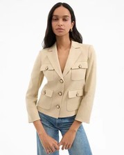 Veronica Beard Schuyler linen-blend blazer Stone Khaki Size 4