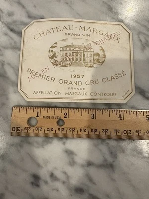 VTG CHATEAU MARGAUX Grand Vin 1957 Premier Grand Cru Classe France Label - RARE - Image 1 of 4