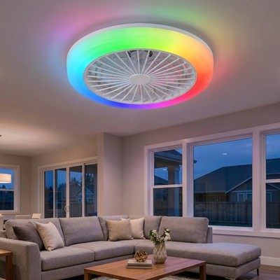 18'' White Smart Ceiling Fan with RGB Light Flush Mount Remote APP Control Kit