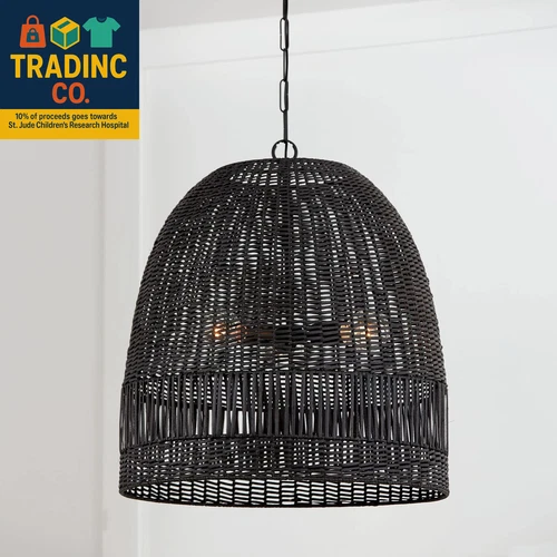 347533MB Naomi Bohemian Handcrafted Rattan Large Pendant Ceiling Light Fixture,  - Picture 4 of 4