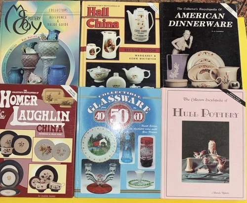 Lot of 6 Vintage Glass Pottery China  McCoy Hull Homer Hall CB Collector Books