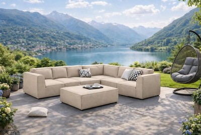 XXL Designer Lounge Gartenmöbel Sofa Sitzgruppe Couch beige Terrasse Wohnzimmer