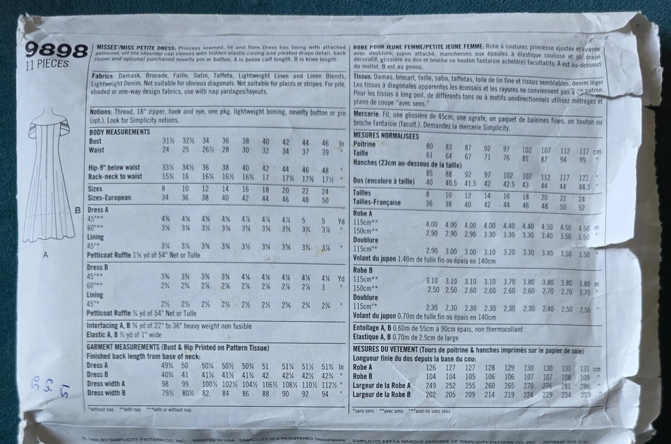1980s Off Shoulder Dress Jessica McClintock Simplicity 9898 Sewing Pattern - Image 3 of 3