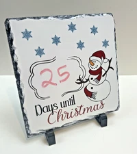 25 Days Until CHRISTMAS Countdown Dry Erase Stone Slate Board ~ Snowman & Flakes
