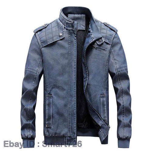 Men Autumn Winter PU Leather Jacket Slim Stand Collar Motorcycle Zipper Outwear - Bild 3 von 27