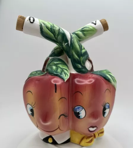 Vintage Retro MCM Py Apple Anthropomorphic Oil & Vinegar Cruet Condiment Jar 