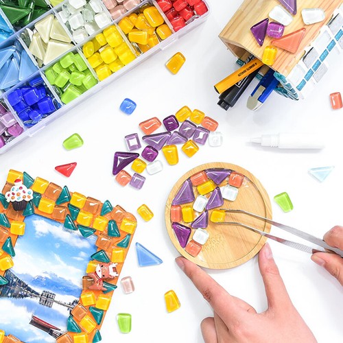 200g Couleur Teinté Acrylique Verre Mosaïque Vitrifiée Mini Vrac Tuile DIY Tissu - Afbeelding 4 van 79