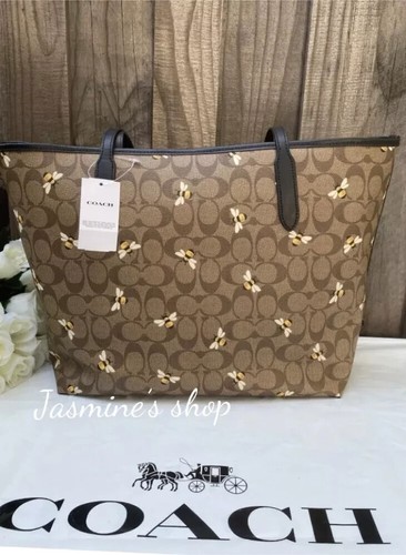 NWT Coach City Tote In Signature Canvas With Radial Rainbow/heart/bee print - Picture 11 of 48