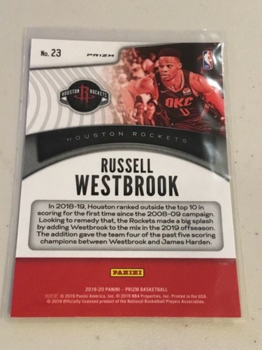 Russell Westbrook 2019-20 Prizm Dominance inserto plata Prizm #23 cohetes - Imagen 2 de 2