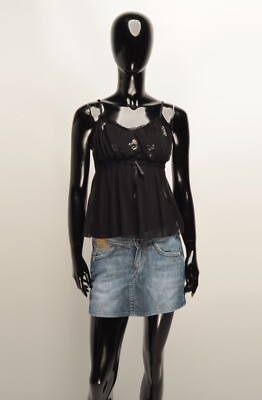 Vintage Clockhouse Y2K Mesh Coquette Goth Black Top Size S?