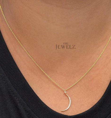 14K Gold 0,12 ct VS/F-G Diamant Halbmond Mond Anhänger Halskette - The Jewelz - Bild 1 von 6