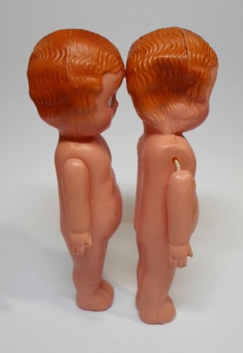 2 Vintage CELLULOID DOLLS Molded Hair Googly Eyes Made in Occupied Japan 5" Tall - Picture 5 of 9