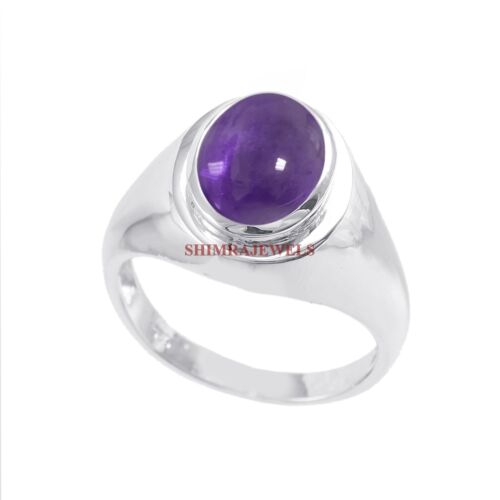 Natural Amethyst Gemstone With 14K White Gold Plated Silver Men's Ring #1155 - Picture 8 of 11