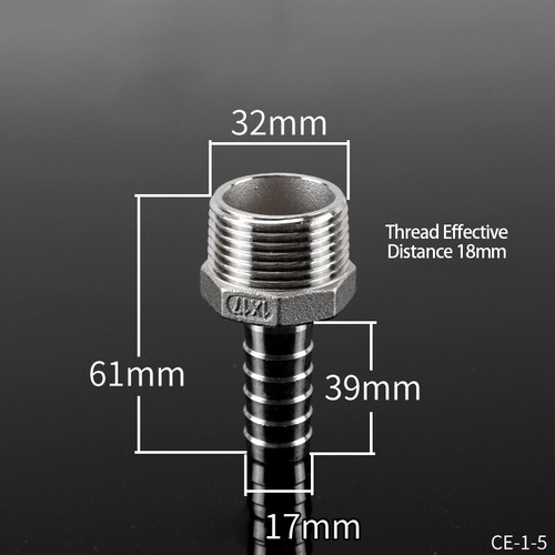 304 External Thread Hose Barb Stainless Steel Fitting Size 1" 4" * 15mm - 103mm - Picture 17 of 28