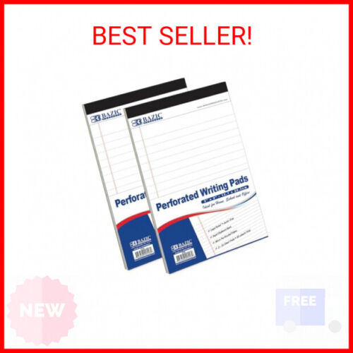 BAZIC Perforated Writing Pad, 50 Sheets 5x8 Inch, White Jr. Lined Ruled Memo Wri