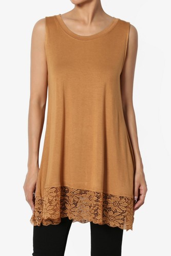 TheMogan Sleeveless / Short Sleeve Floral Lace Hem Stretch Jersey Tunic Top - 第 26/127 張圖片