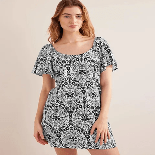 Mini Vestido Jersey Cuello Redondo Boden en Negro, Azulejo Exótico Talla 4R EE. UU. - Imagen 1 de 11