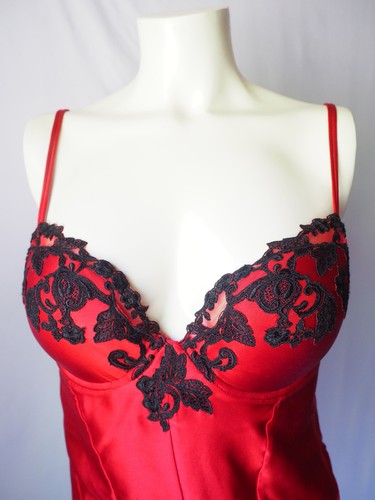 La Perla Italy Silk Blend Lingerie Corset Top Red Satin Black Floral Lace 34C - Picture 4 of 12