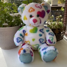 Build-A-Bear Rainbow Hearts 17" White Teddy Bear Plush Stuffed Animal Valentine