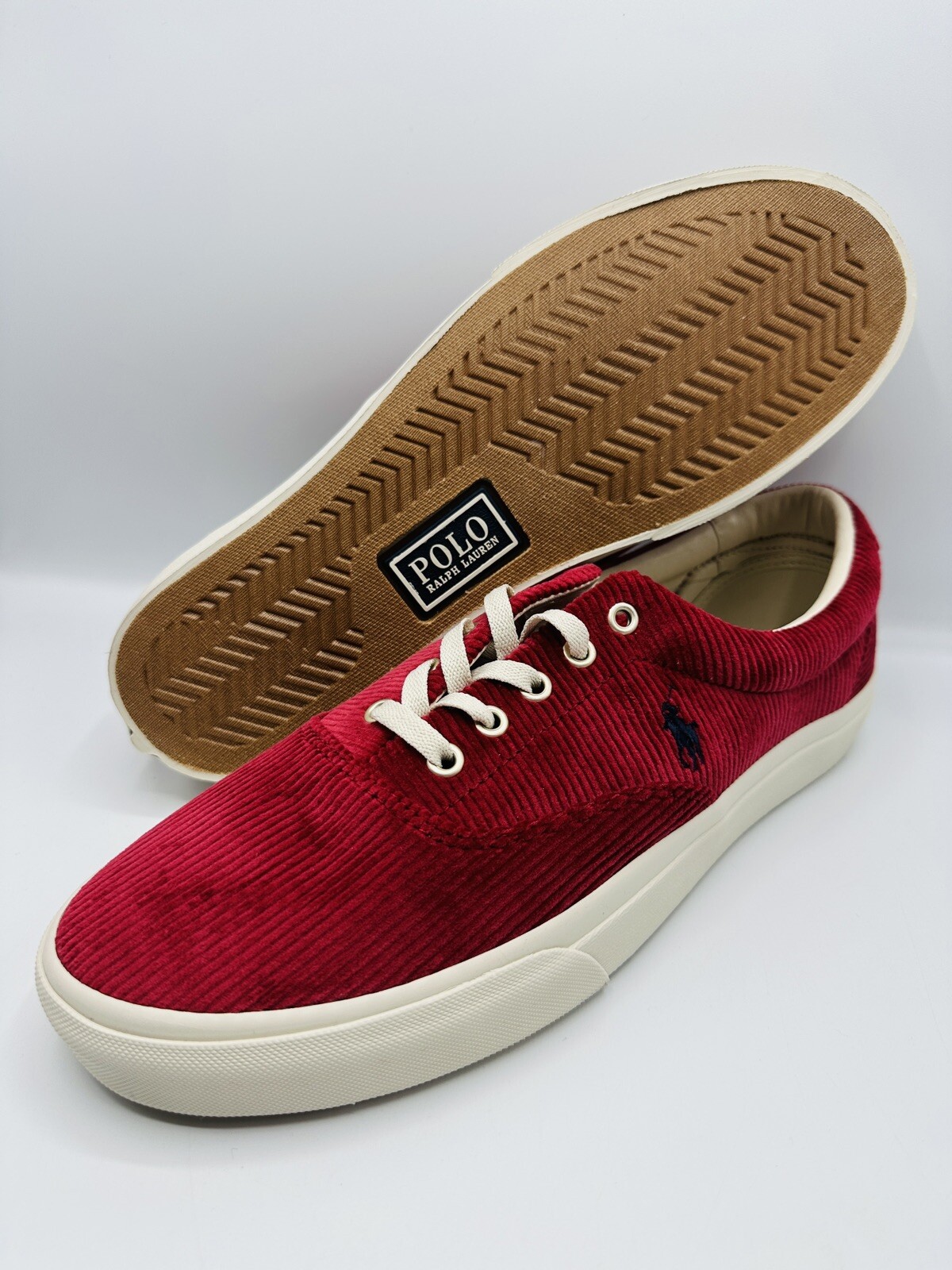 NUOVA POLO RALPH LAUREN KEATON PONY SNEAKERS STRINGATE IN VELLUTO A COSTE TAGLIA 11 UOMO Borgogna