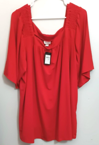 Avenue 26/28 Tomato Red Short Sleeve Square Neck Stretch Smock T-Shirt Top NWTS