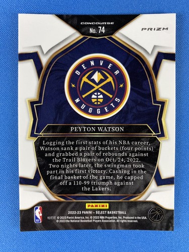 Peyton Watson 2022-23 Panini Select #74 Disco Prizms Rookie Denver Nuggets - Imagen 2 de 2