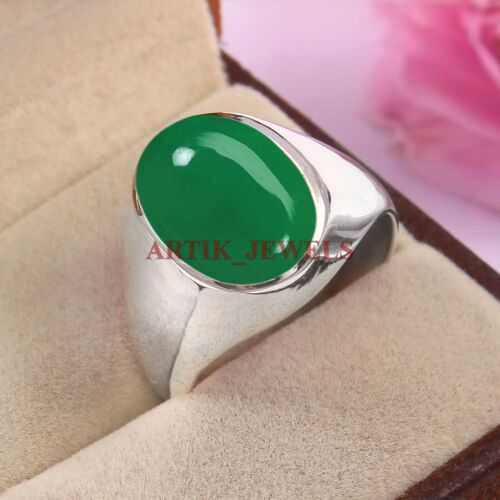 Natural Green Onyx Gemstone with 925 Sterling Silver Ring for Men's #4823 - Picture 2 of 4