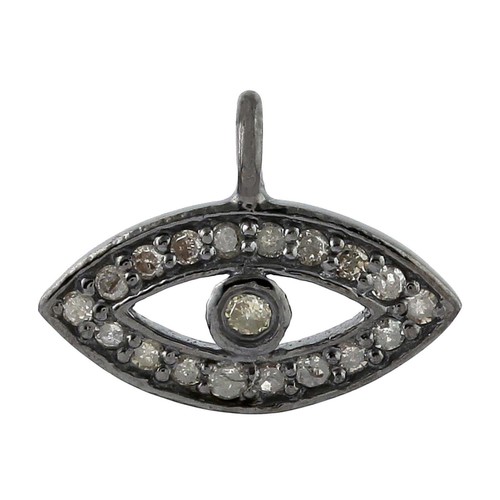 0,17ct Diamant Evil Eye Oxidiert Charm Anhänger 925 Sterling Silber - Bild 1 von 6