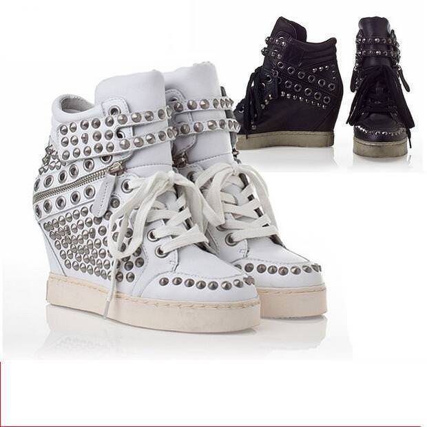 Mujeres Punk Remaches de Cuero Tacón Alto Cuña Oculta Zapatillas Zapatos Con Cordones Tobillo Alto Mujeres Punk Remaches de Cuero Tacón Alto Cuña Oculta Oculta Oculta Zapatillas Zapatos Con Cordones Tobillo Alto Tu satisfacción es nuestro objetivo
