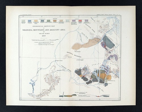 1899 USGS Geological Map Alaska Wrangell Mountains Copper Center Skolai Valdez